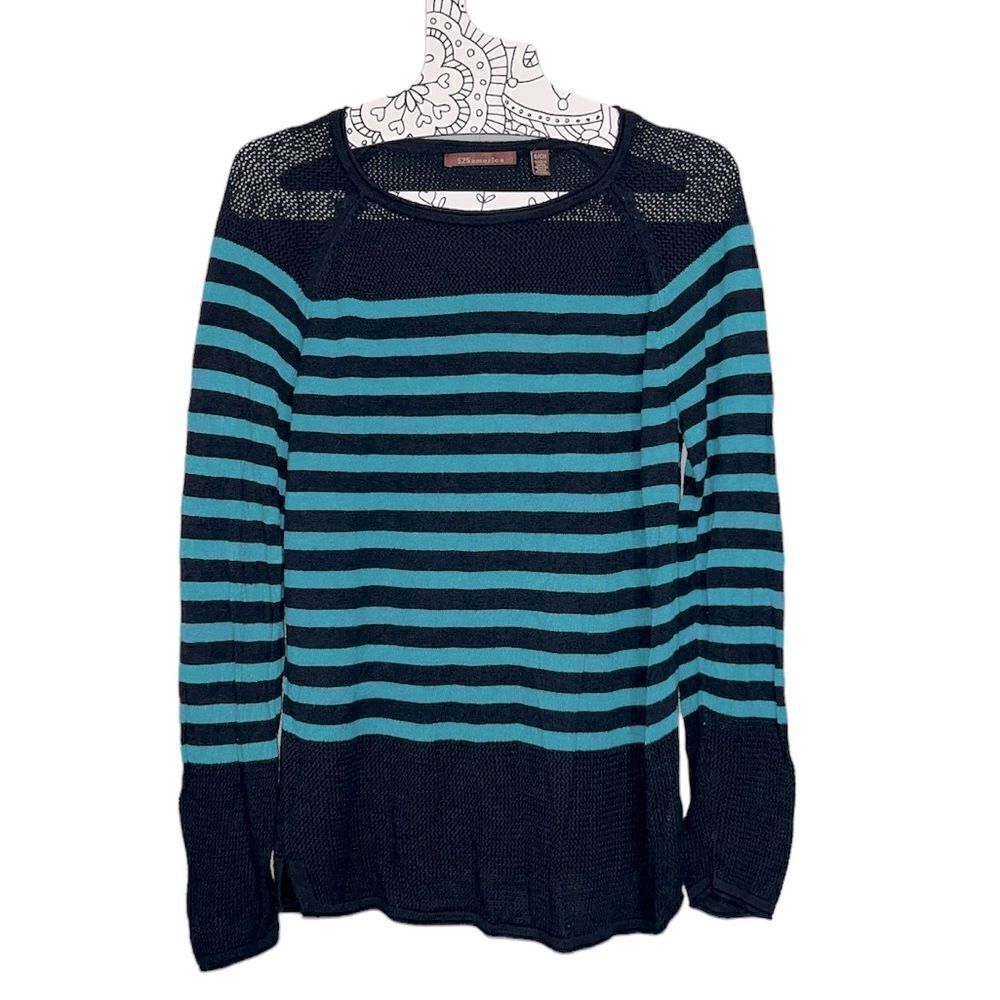 𝅺525 America Rayon Long Sleeve Stripes Mesh Knitted Top
